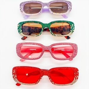 Y2K Rhinestone Rectangle Sunglasses Red Pink Tortoise Purple
